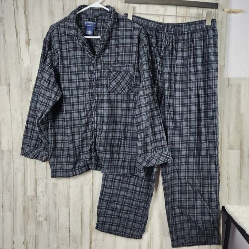 Stafford 2-Pc Pant Pajama Set Plaid Gray Size Large